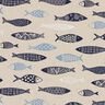 Tkanin dekoracyjna Half panama abstrakcyjna ławica ryb – naturalny/błękit,  thumbnail number 1