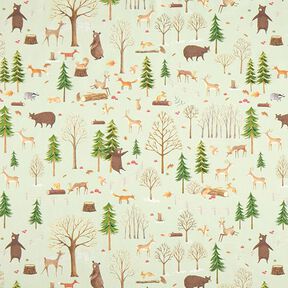 Tkanina dekoracyjna half panama leśne zwierzęta – mięta, 