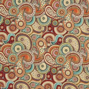 Tkanin dekoracyjna Gobelin abstrakcyjny wzór paisley – jasnobeżowy/czerwień karminowa, 