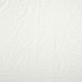 Tkanina bawełniana z haftem angielskim w kwiaty – biel, 