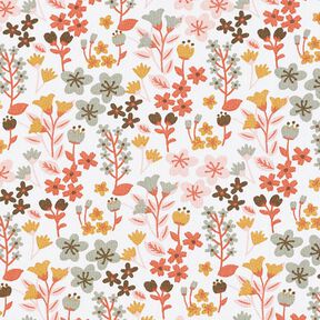 Tkanina bawełniana kreton Filigranowe kwiatki – pomarańcza/biel, 