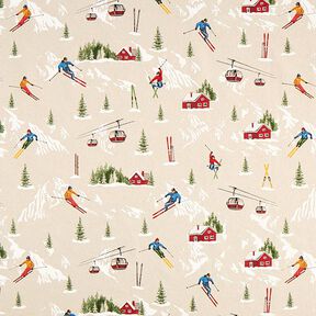 Tkanina dekoracyjna half panama Krajobraz narciarski – naturalny, 