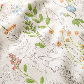 Tkanin dekoracyjna Half panama szkicowane polne kwiaty – biel/róż, 