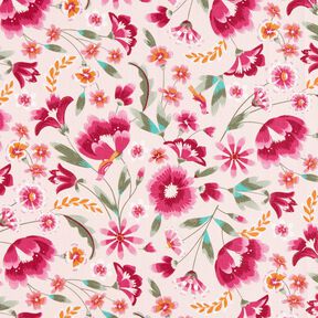 Tkanin dekoracyjna Diagonal bawełniany wiosenne kwiaty – różowy/malinowy, 