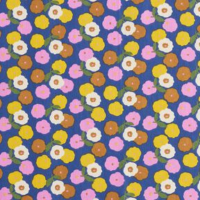Tkanina bawełniana Kreton okrągłe kwiaty – słoneczna żółć/błękit, 