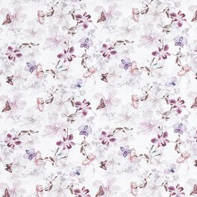 Dekostoff Baumwollpopeline Schmetterlinge & Orchideen – pastelowy fiolet, 