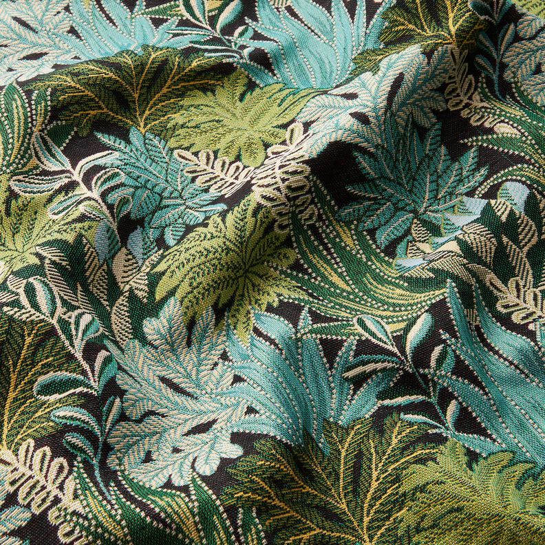 Tkanin dekoracyjna Żakard liście z dżungli – czerń/zieleń,  image number 2