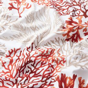 Tkanina bawełniana Kreton duże koralowce – biel/brzoskwiniowopomarańczowy, 