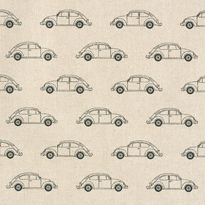 Tkanina dekoracyjna half panama, Volkswagen Garbus mini – naturalny/czerń, 
