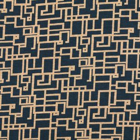 Dżersej wiskozowy abstrakcyjne prostokąty – ciemnogranatowy/beż, 