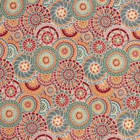 Tkanin dekoracyjna Gobelin kolorowe kółka – czerwień karminowa/jasnobeżowy, 