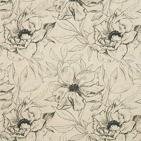 Tkanin dekoracyjna Half panama rysowane kwiaty – zawilec/czerń, 