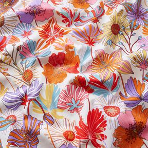 Tkanin dekoracyjna Panama kolorowe kwiaty – krem/lawendowy, 