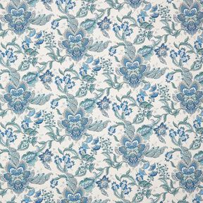 Tkanina dekoracyjna płótno orientalne ornamenty kwiatowe 280 cm – biel/błękit, 
