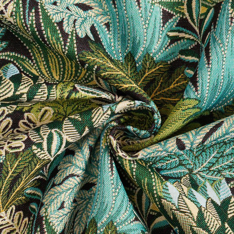 Tkanin dekoracyjna Żakard liście z dżungli – czerń/zieleń,  image number 3