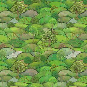 Tkanina dekoracyjna półpanama z nadrukiem cyfrowym Krajobraz wiosenny – zielone jabłuszko, 