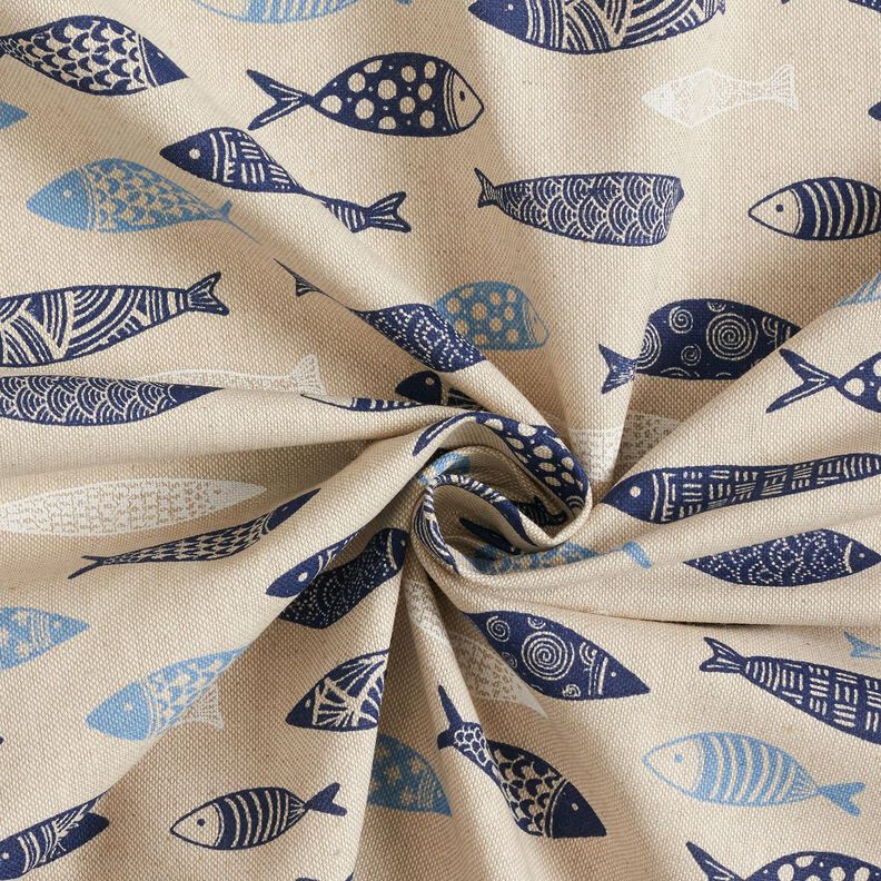 Tkanin dekoracyjna Half panama abstrakcyjna ławica ryb – naturalny/błękit,  image number 3