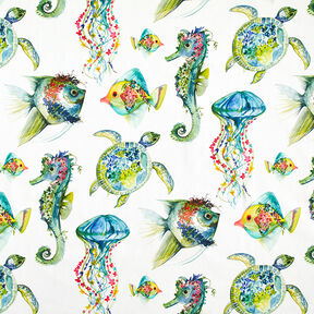 Tkanina dekoracyjna half panama Morskie zwierzęta – zieleń, 