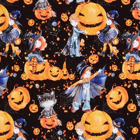 Dżersej bawełniany Halloween nadruk cyfrowy – czerń, 