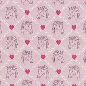 Tkanina bawełniana Kreton różowe konie i serca – róż, 