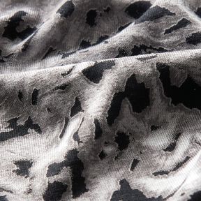 Dżersej wiskozowy abstrakcyjny nadruk w panterkę – srebrnoszary/czerń, 