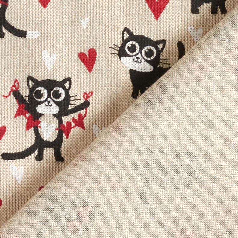 Tkanin dekoracyjna Half panama zakochane koty – naturalny/czerwień,  image number 4