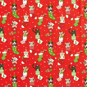 Tkanina bawełniana Kreton świąteczne koty – czerwień, 