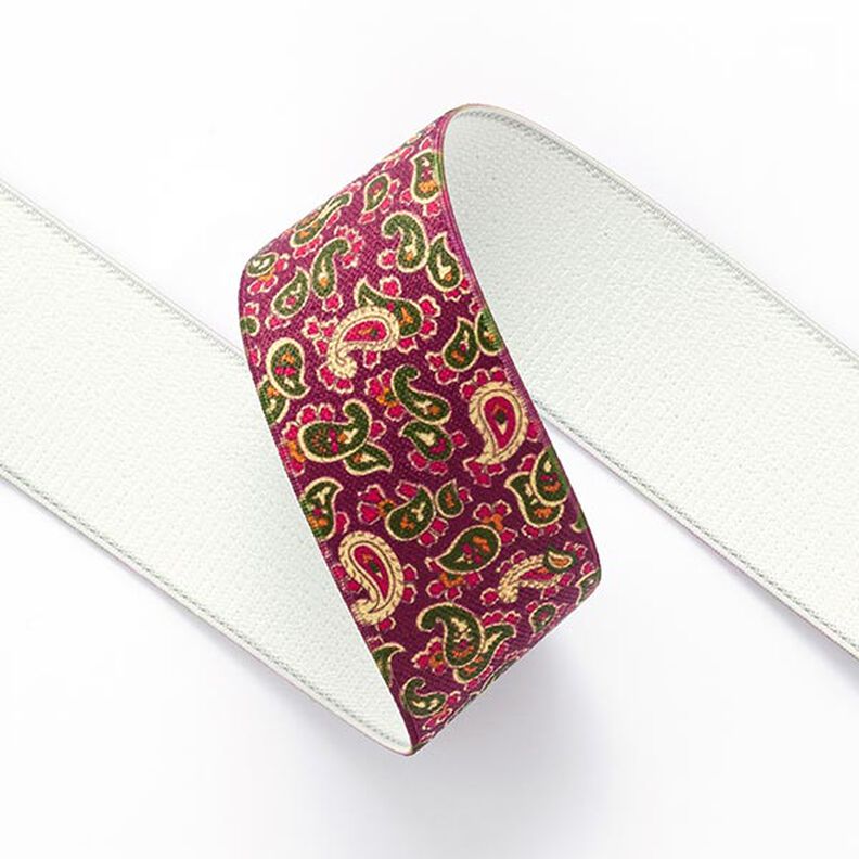 Guma – paisley [ 3,5 cm ] – malina/zieleń,  image number 2