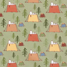 Popelina bawełniana tkanina na licencji Snoopy i Woodstock przy namiotach | Peanuts ™ – pistacja, 