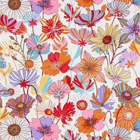 Tkanin dekoracyjna Panama kolorowe kwiaty – krem/lawendowy, 