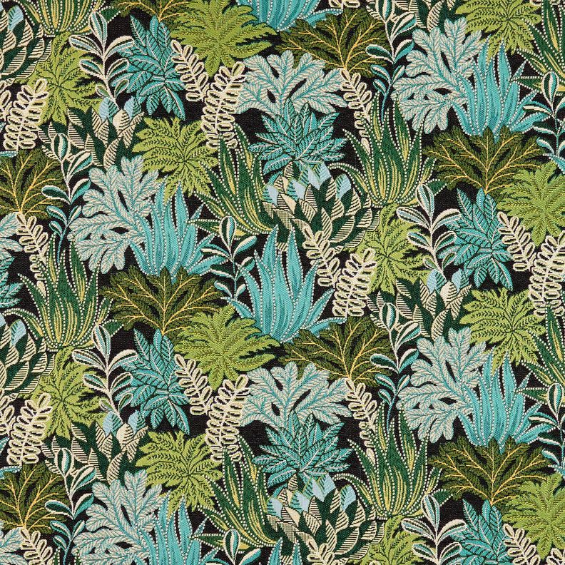 Tkanin dekoracyjna Żakard liście z dżungli – czerń/zieleń,  image number 1