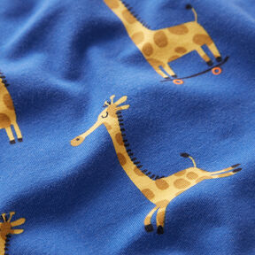 Dżersej bawełniany sportowe żyrafy – błękit królewski, 